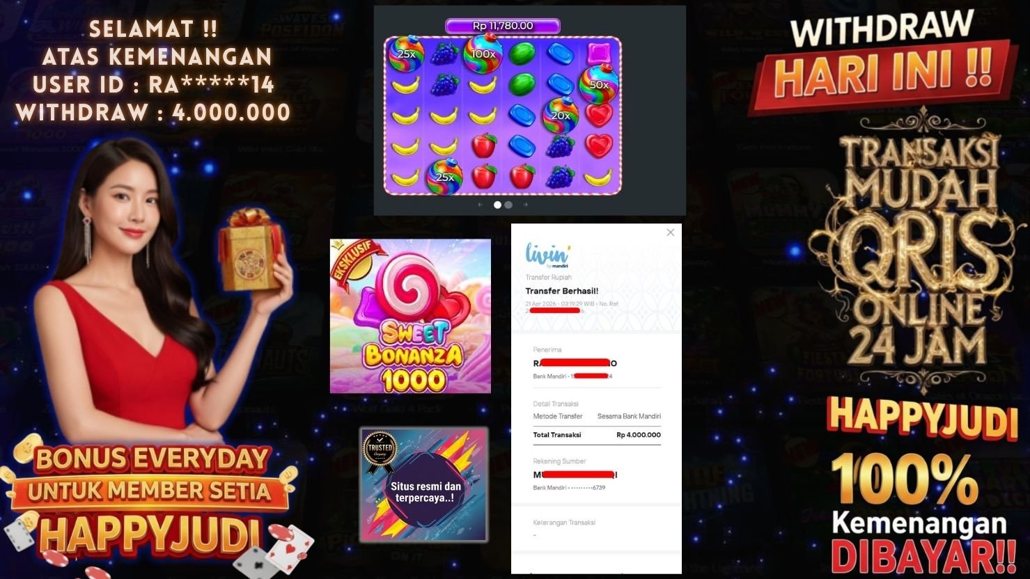 HAPPYJUDI JACKPOT SLOT SWEET BONANZA 1000